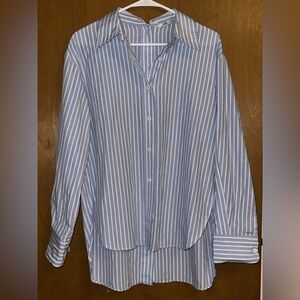 Zara Sky Blue and White Striped Casual Shirt